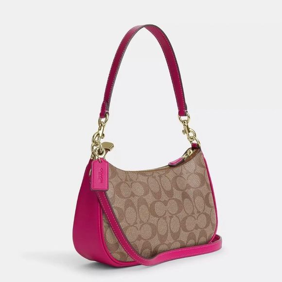 🆕🎊NWT! Coach Teri Shoulder Bag in Khaki/Cerise Msrp:$350.00 - Picture 2 of 7